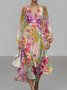 Femmes Floral Jaune Col V Confortable Robe Maxi Sexy