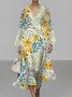 Femmes Floral Jaune Col V Confortable Robe Maxi Sexy