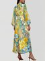 Femmes Floral Jaune Col V Confortable Robe Maxi Sexy
