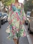 Femmes Floral Jaune Col V Confortable Robe Maxi Sexy