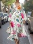 Femmes Floral Blanc Col V Confortable Robe Maxi Sexy