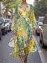 Femmes Floral Jaune Col V Confortable Robe Maxi Sexy