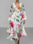Femmes Floral Blanc Col V Confortable Robe Maxi Sexy