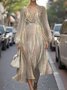 Femmes Rayé Métallique Col V Confortable Robe Maxi Sexy