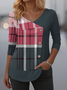 T-shirts Décontracté Printemps / Automne Bloc de Couleur Polyester Col V Quotidien Manches Longues Régulier Régulier pour Femmes