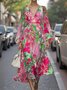 Femmes Floral Jaune Col V Confortable Robe Maxi Sexy