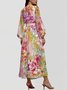 Femmes Floral Jaune Col V Confortable Robe Maxi Sexy