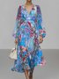 Femmes Floral Jaune Col V Confortable Robe Maxi Sexy