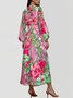Femmes Floral Jaune Col V Confortable Robe Maxi Sexy