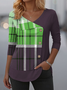T-shirts Décontracté Printemps / Automne Bloc de Couleur Polyester Col V Quotidien Manches Longues Régulier Régulier pour Femmes