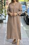 Femmes Plain Bleu Col V Confortable Robe Maxi Décontracté