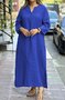 Femmes Plain Bleu Col V Confortable Robe Maxi Décontracté