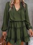 Femmes Plain Rouge Vineux Col V Confortable Robe Mi-Longue Décontracté