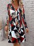 Femmes Géométrique Couleur 1 Col V Confortable Robe Mi-Longue Rétro