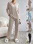 Deux Pièces Ensembles Femmes Sportif Plain Printemps / Automne Col V Naturel Coupe Régulière Manches Longues Droit Régulier