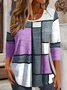 T-shirts Décontracté Printemps / Automne Plaid Micro-élasticité Quotidien Jersey Manches Longues Col Rond Régulier pour Femmes