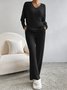 Deux Pièces Ensembles Femmes Sportif Plain Printemps / Automne Col V Naturel Coupe Régulière Manches Longues Droit Régulier