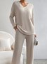 Deux Pièces Ensembles Femmes Sportif Plain Printemps / Automne Col V Naturel Coupe Régulière Manches Longues Droit Régulier