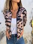 Micro-élasticité Col Montant Manches Longues Régulier Motif Léopard Blouson Aviateur Blouson Imprimé pour Femmes