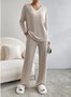Deux Pièces Ensembles Femmes Sportif Plain Printemps / Automne Col V Naturel Coupe Régulière Manches Longues Droit Régulier