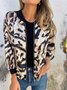 Micro-élasticité Col Montant Manches Longues Régulier Motif Léopard Blouson Aviateur Blouson Imprimé pour Femmes