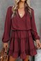 Femmes Plain Rouge Vineux Col V Confortable Robe Mi-Longue Décontracté