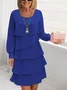Femmes Plain Noir Col Rond Confortable Robe Mi-Longue Décontracté