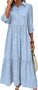 Femmes Rayé Bleu Clair Col de Chemise Confortable Robe Maxi Décontracté