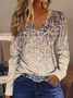 T-shirts Femmes Décontracté Abstrait Printemps / Automne Col V Imprimé Aucune élasticité Jersey Manches Longues Droit
