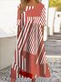 Femmes Rayé Noir Col Rond Confortable Robe Maxi Décontracté