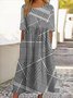 Femmes Rayé Noir Col Rond Confortable Robe Maxi Décontracté