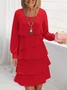 Femmes Plain Noir Col Rond Confortable Robe Mi-Longue Décontracté