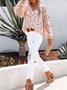 Chemises Femmes Féminin Floral Printemps / Automne Polyester Col V Joint Fendu Manche Ballon Droit Régulier