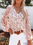 Chemises Femmes Féminin Floral Printemps / Automne Polyester Col V Joint Fendu Manche Ballon Droit Régulier
