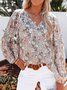 Chemises Femmes Féminin Floral Printemps / Automne Polyester Col V Joint Fendu Manche Ballon Droit Régulier
