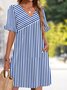 Femmes Plain Bleu Col V Confortable Robe Mi-Longue Décontracté