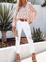 Chemises Femmes Féminin Floral Printemps / Automne Polyester Col V Joint Fendu Manche Ballon Droit Régulier