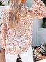 Chemises Femmes Féminin Floral Printemps / Automne Polyester Col V Joint Fendu Manche Ballon Droit Régulier