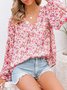 Chemises Femmes Féminin Floral Printemps / Automne Polyester Col V Joint Fendu Manche Ballon Droit Régulier