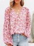 Chemises Femmes Féminin Floral Printemps / Automne Polyester Col V Joint Fendu Manche Ballon Droit Régulier