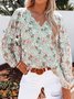 Chemises Femmes Féminin Floral Printemps / Automne Polyester Col V Joint Fendu Manche Ballon Droit Régulier