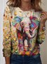 T-shirts Simple Imprimé d'Animal Printemps / Automne Domestique Ample Jersey Manches Longues Col Rond Droit pour Femmes