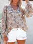 Chemises Femmes Féminin Floral Printemps / Automne Polyester Col V Joint Fendu Manche Ballon Droit Régulier