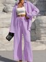 Deux Pièces Ensembles Femmes Urbain Plain Printemps / Automne Joint Fendu Micro-élasticité Manches Longues Top Avec Pantalons Droit Régulier