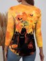 T-shirts Simple Printemps / Automne Toussaint Aucune élasticité Manches Longues Col Rond Régulier Droit Régulier pour Femmes