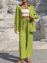Deux Pièces Ensembles Femmes Urbain Plain Printemps / Automne Joint Fendu Micro-élasticité Manches Longues Top Avec Pantalons Droit Régulier