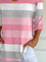 T-shirts Femmes Rayé Décontracté Printemps / Automne Polyester Col V Micro-élasticité Ample Ligne T Régulier