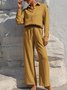 Deux Pièces Ensembles Femmes Urbain Plain Printemps / Automne Joint Fendu Micro-élasticité Manches Longues Top Avec Pantalons Droit Régulier