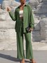 Deux Pièces Ensembles Femmes Urbain Plain Printemps / Automne Joint Fendu Micro-élasticité Manches Longues Top Avec Pantalons Droit Régulier