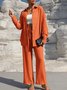 Deux Pièces Ensembles Femmes Urbain Plain Printemps / Automne Joint Fendu Micro-élasticité Manches Longues Top Avec Pantalons Droit Régulier
